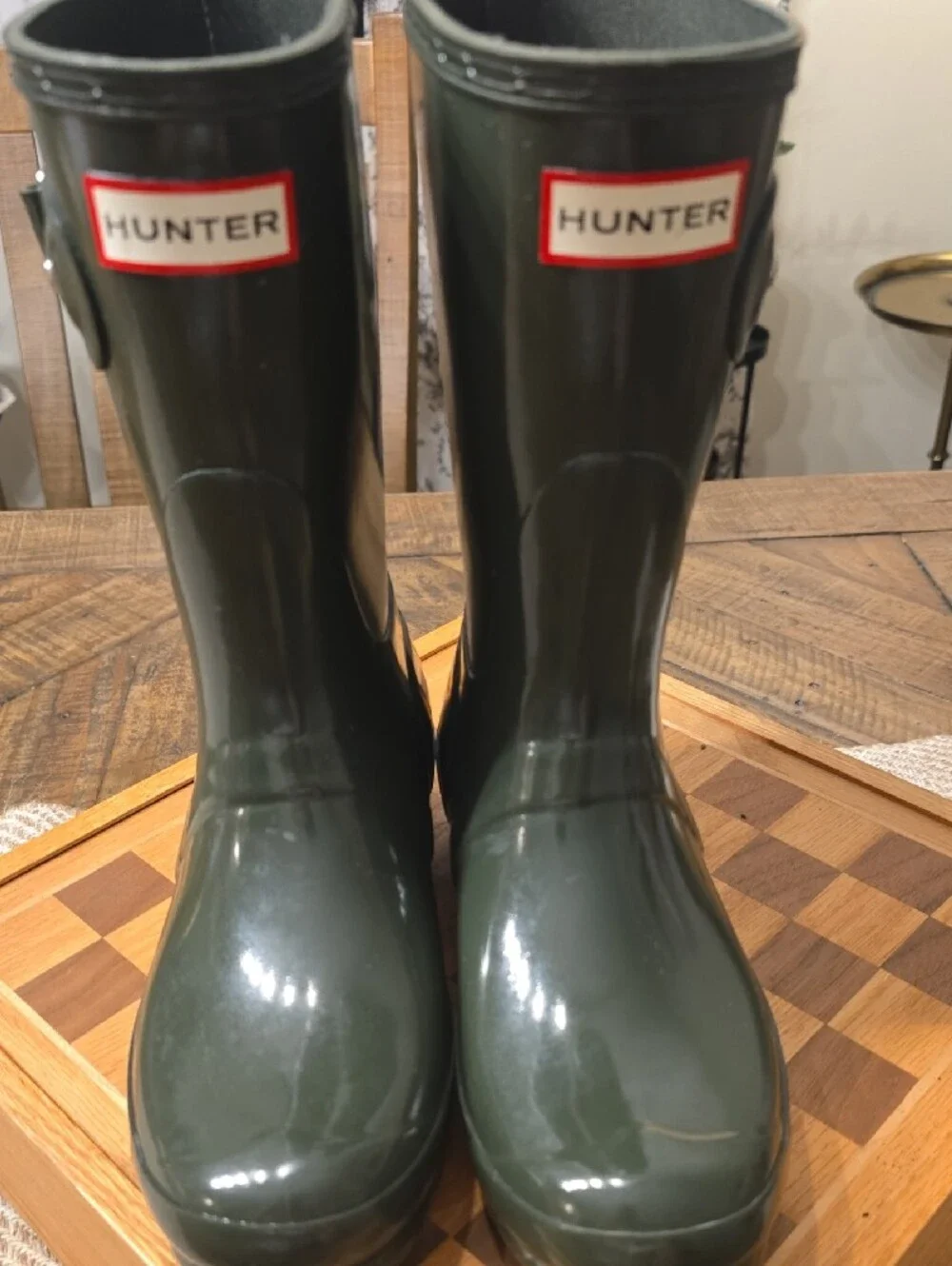 Hunter Women's Glossy Dark Green Mid-Calf Waterproof Rain Boots